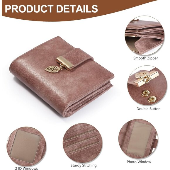 Pink Leather Women's RFID-Blocking Trifold Wallet Compact & Stylish - Picture 3 of 6